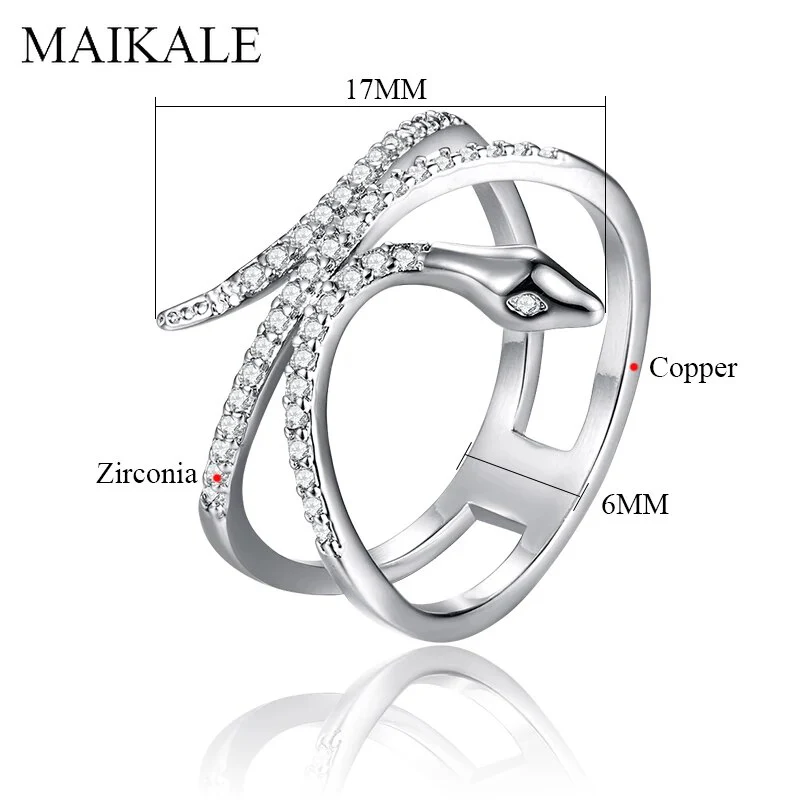 MAIKALE Unique Design Luxury Snake Rings AAA Zirconia Cobra Finger Ring Gold Silver Color Big Rings for Women Punk Party Jewelry - Image 2
