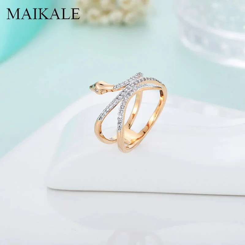 MAIKALE Unique Design Luxury Snake Rings AAA Zirconia Cobra Finger Ring Gold Silver Color Big Rings for Women Punk Party Jewelry - Image 4