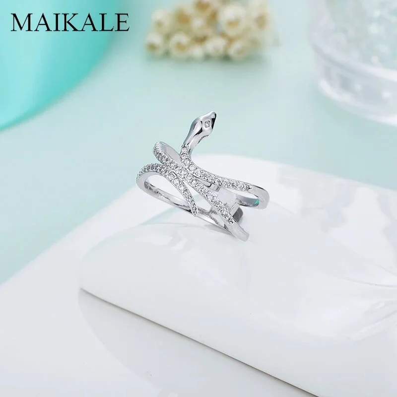 MAIKALE Unique Design Luxury Snake Rings AAA Zirconia Cobra Finger Ring Gold Silver Color Big Rings for Women Punk Party Jewelry - Image 5