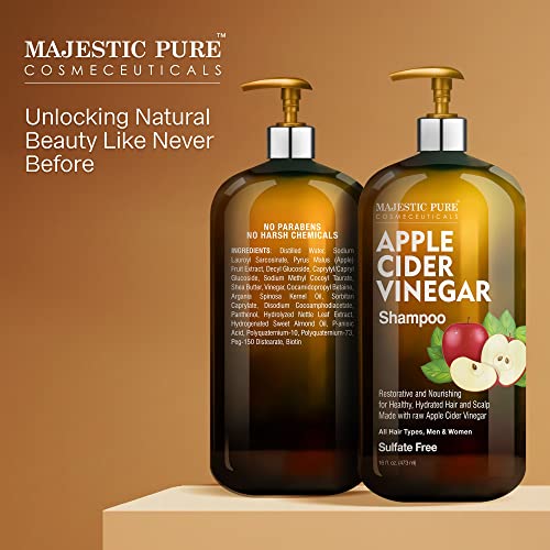 MAJESTIC PURE Apple Cider Vinegar Shampoo - Restores Shine & Reduces Itchy Scalp, Dandruff & Frizz - Sulfate Free, for All Hair Types, Men and Women - 16 fl oz - Image 2