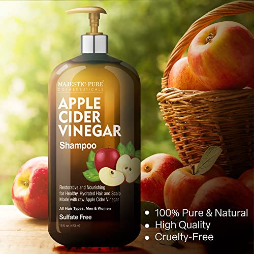 MAJESTIC PURE Apple Cider Vinegar Shampoo - Restores Shine & Reduces Itchy Scalp, Dandruff & Frizz - Sulfate Free, for All Hair Types, Men and Women - 16 fl oz - Image 3