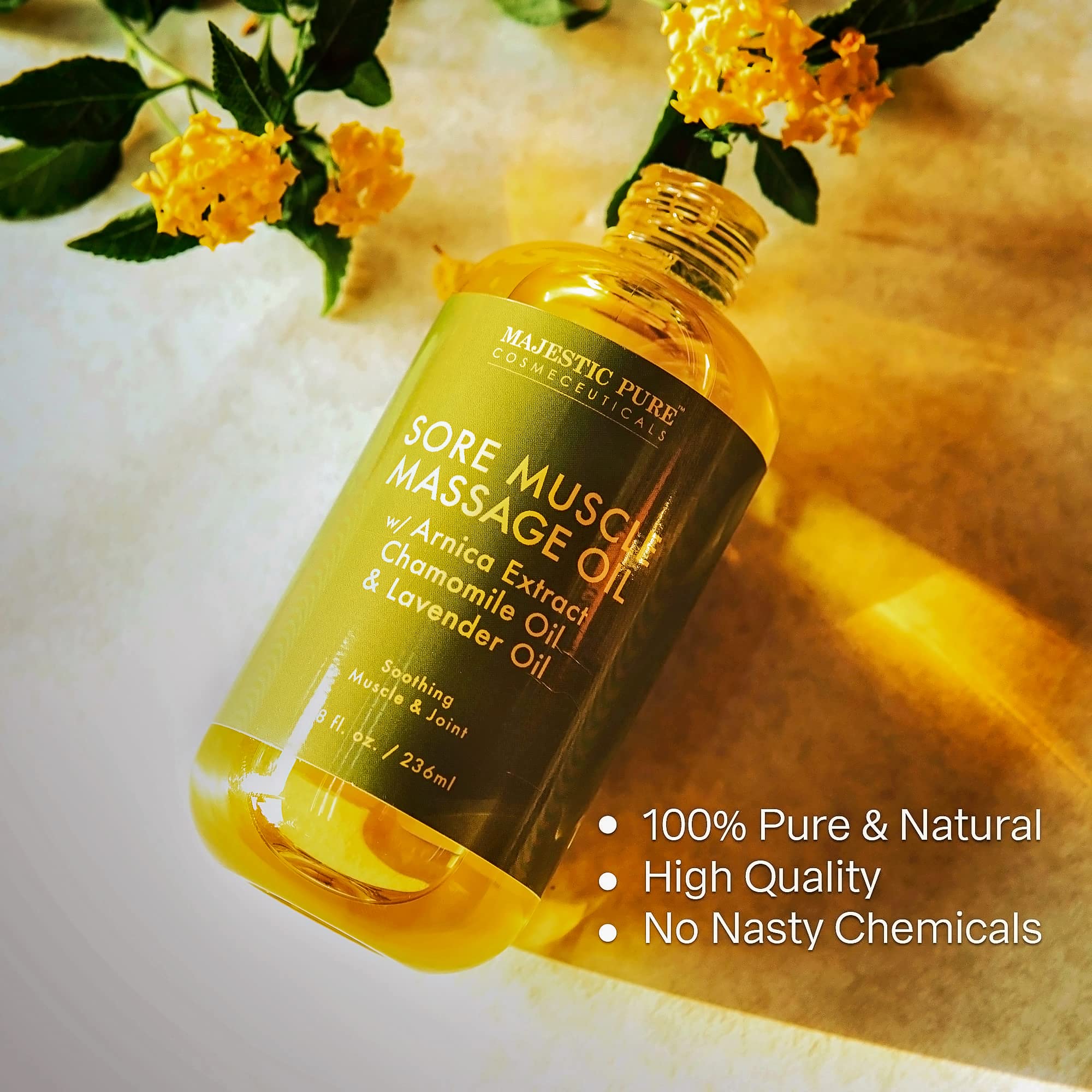 MAJESTIC PURE Arnica Sore Muscle Massage Oil for Body - Natural Oil with Lavender and Chamomile Essential Oils - Warming, Relaxing, Massaging Joint & Muscles - 8 fl. oz. - Image 3
