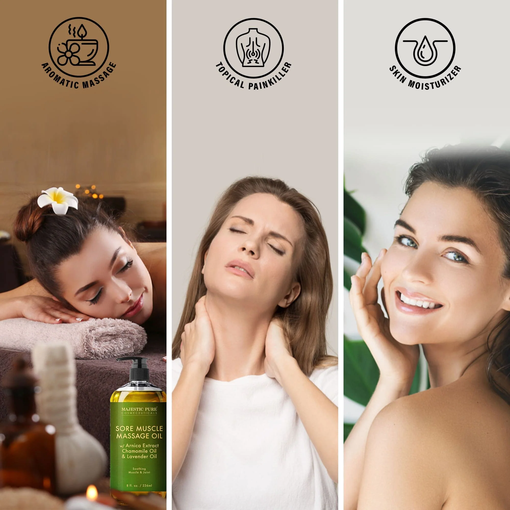 MAJESTIC PURE Arnica Sore Muscle Massage Oil for Body - Natural Oil with Lavender and Chamomile Essential Oils - Warming, Relaxing, Massaging Joint & Muscles - 8 fl. oz. - Image 4