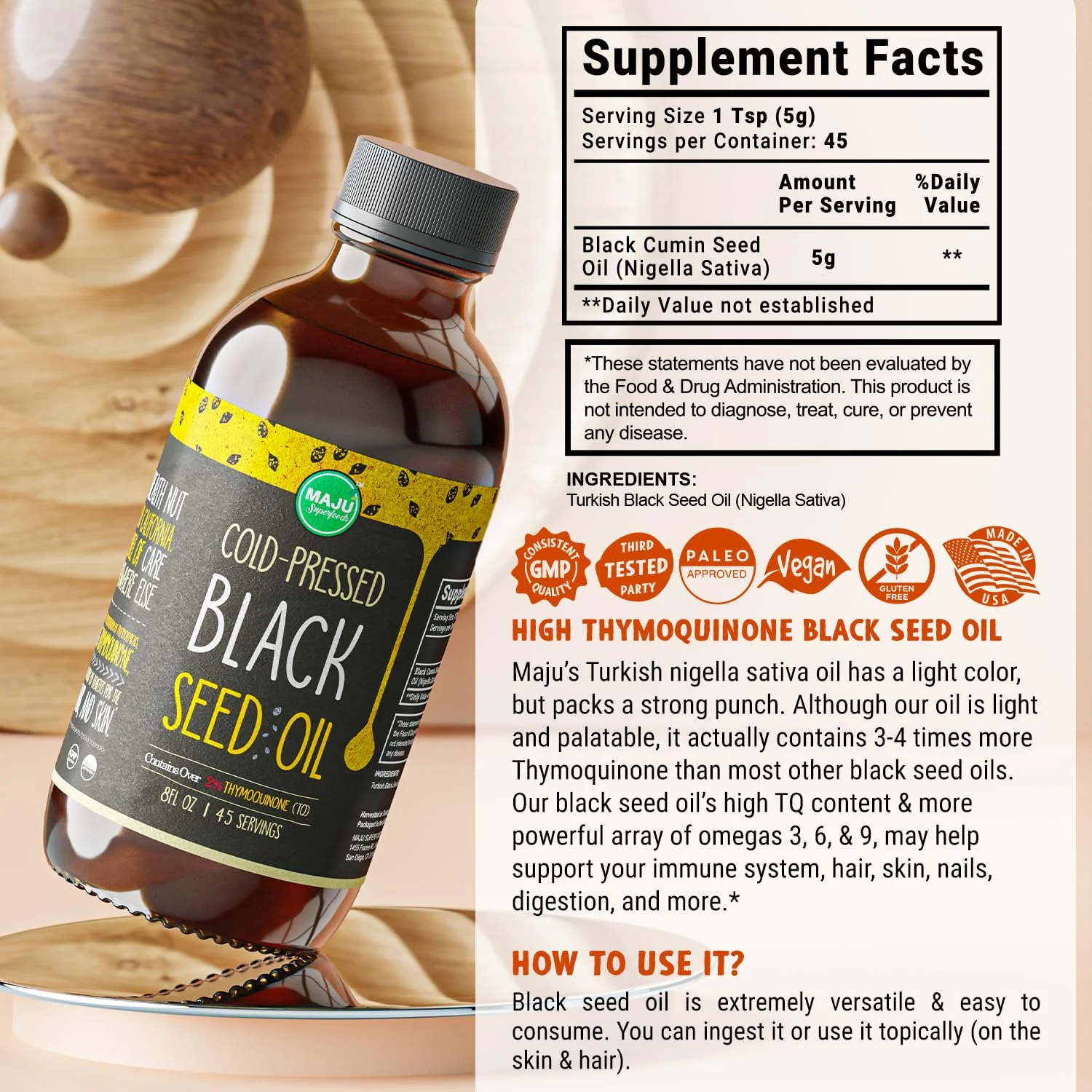 MAJU Black Seed Oil - 3 Times Thymoquinone, Cold-Pressed, 100% Turkish Black Cumin Seed Oil, Liquid Pure Blackseed Oil, Glass Bottle, 8 oz - Image 4