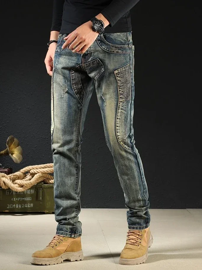 Male Cowboy Pants Skinny Low Rise Jeans for Men Motorcycle Slim Fit Trousers 90s Streetwear Straight Tight Pipe Retro Casual Xs - Image 13