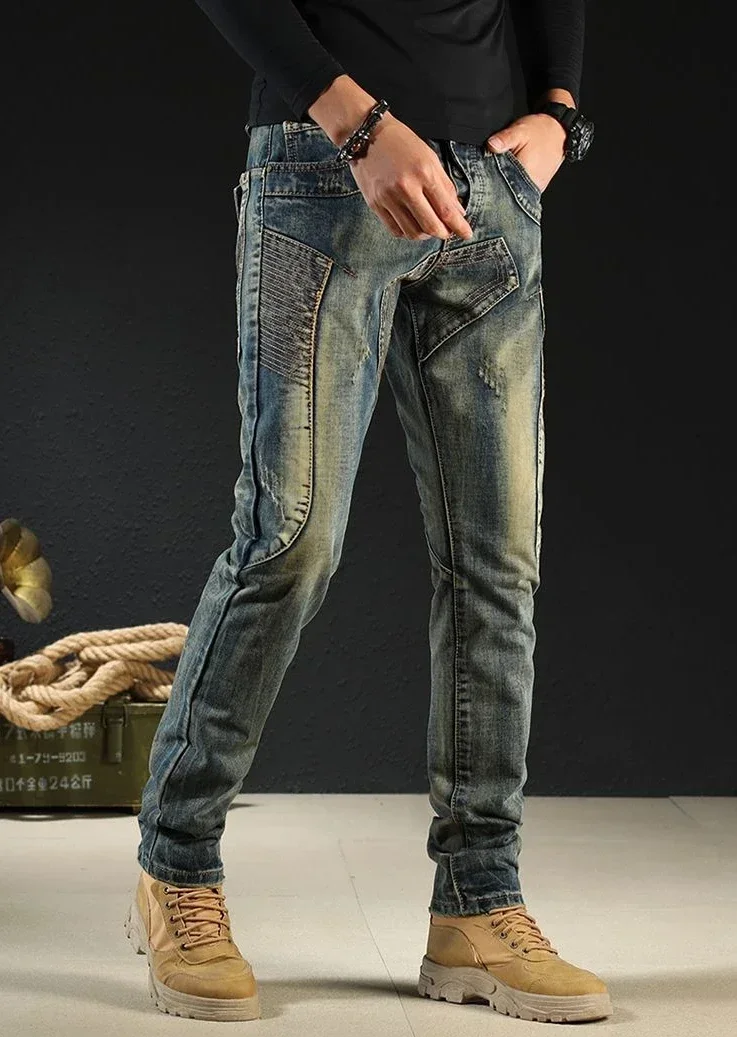Male Cowboy Pants Skinny Low Rise Jeans for Men Motorcycle Slim Fit Trousers 90s Streetwear Straight Tight Pipe Retro Casual Xs - Image 14