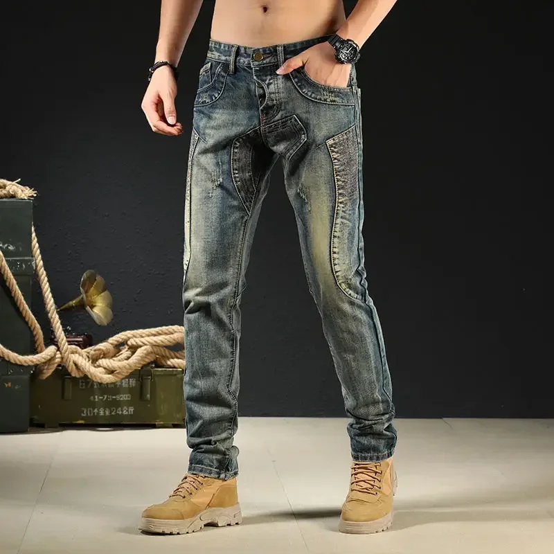 Male Cowboy Pants Skinny Low Rise Jeans for Men Motorcycle Slim Fit Trousers 90s Streetwear Straight Tight Pipe Retro Casual Xs - Image 21