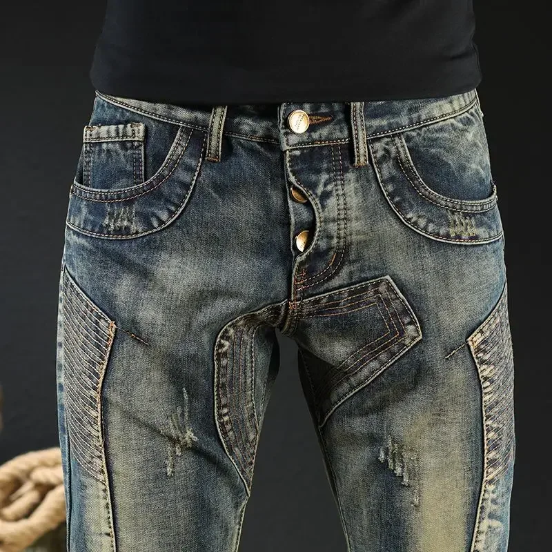 Male Cowboy Pants Skinny Low Rise Jeans for Men Motorcycle Slim Fit Trousers 90s Streetwear Straight Tight Pipe Retro Casual Xs - Image 5