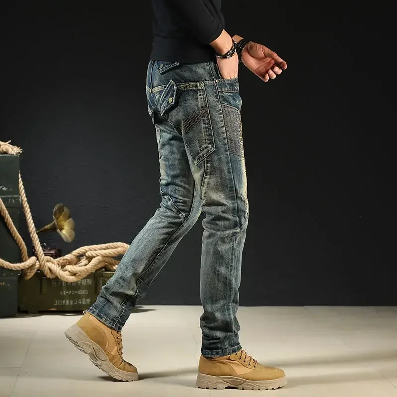 Male Cowboy Pants Skinny Low Rise Jeans for Men Motorcycle Slim Fit Trousers 90s Streetwear Straight Tight Pipe Retro Casual Xs - Image 11
