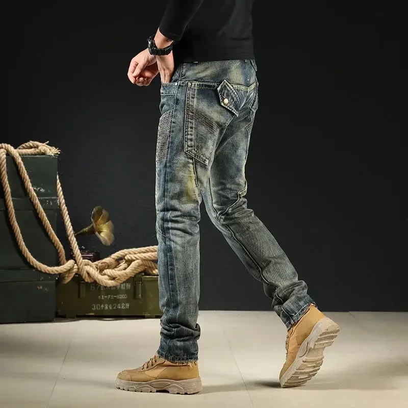 Male Cowboy Pants Skinny Low Rise Jeans for Men Motorcycle Slim Fit Trousers 90s Streetwear Straight Tight Pipe Retro Casual Xs - Image 12