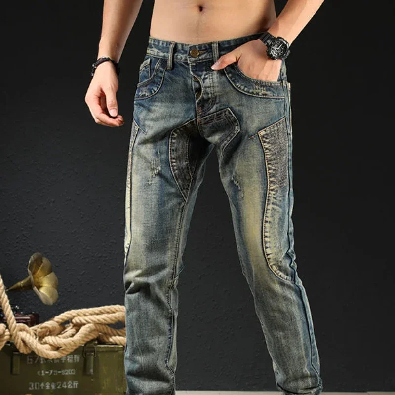 Male Cowboy Pants Skinny Low Rise Jeans for Men Motorcycle Slim Fit Trousers 90s Streetwear Straight Tight Pipe Retro Casual Xs - Image 6