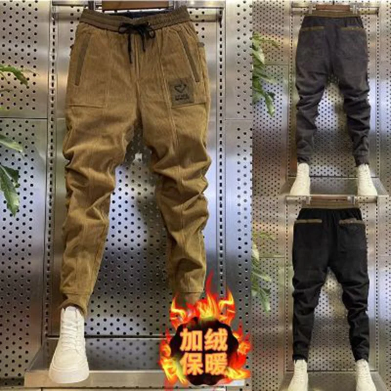 Man Corduroy Sweatpants Autumn Winter Men Baggy Joggers Fashion Streetwear Casual Fleece Harem Pants Plus Size Fashion Trousers - Image 3