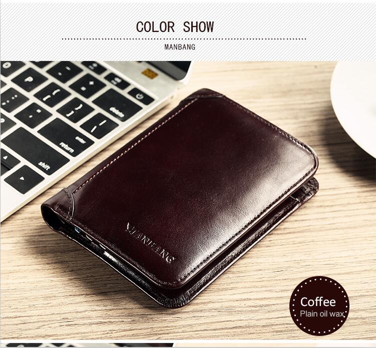 ManBang Male Genuine Leather Wallets Men Wallet Credit Business Card Holders Vintage Brown Leather Wallet Purses High Quality - Image 5