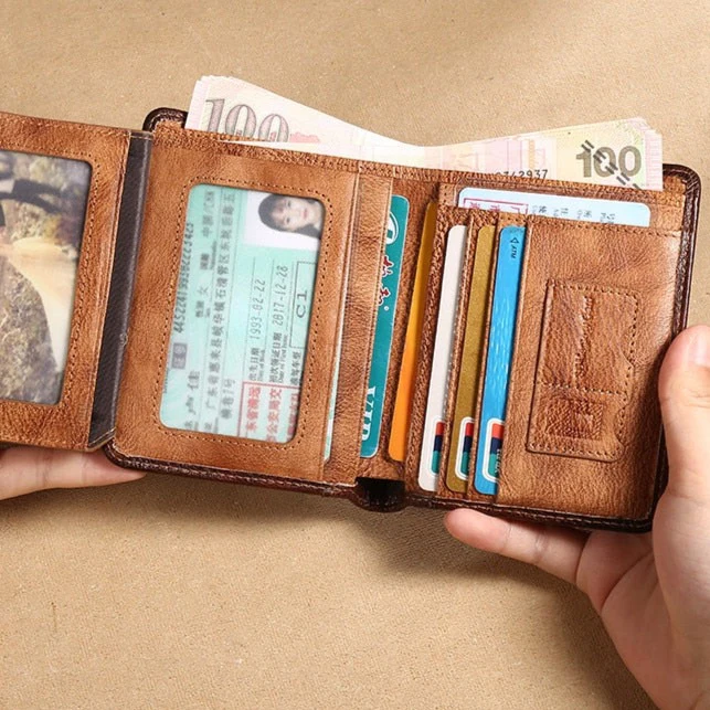ManBang Male Genuine Leather Wallets Men Wallet Credit Business Card Holders Vintage Brown Leather Wallet Purses High Quality - Image 9