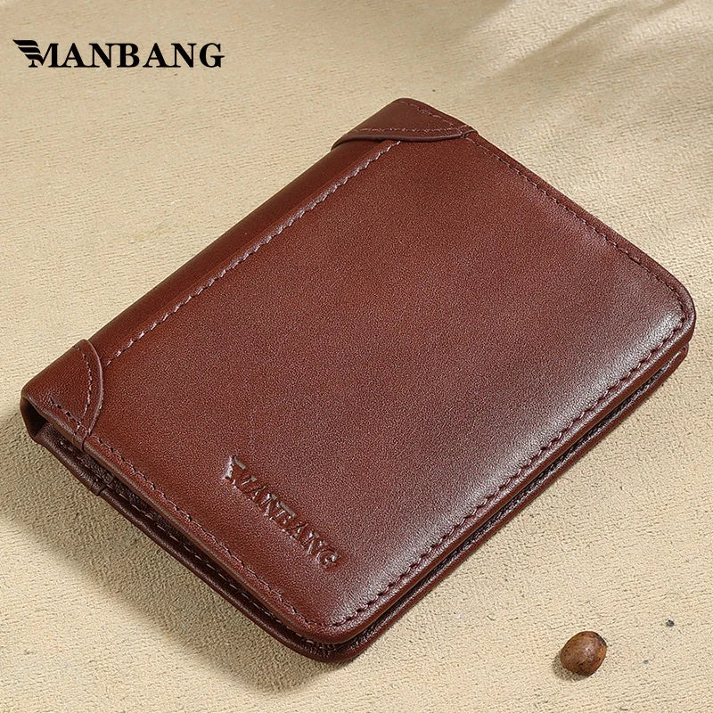 Manbang Men's Wallets RFID Genuine Leather Trifold Wallets For Men with ID Window and Credit Card Holder - Image 2