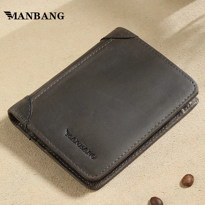 Manbang Men's Wallets RFID Genuine Leather Trifold Wallets For Men with ID Window and Credit Card Holder - Image 3