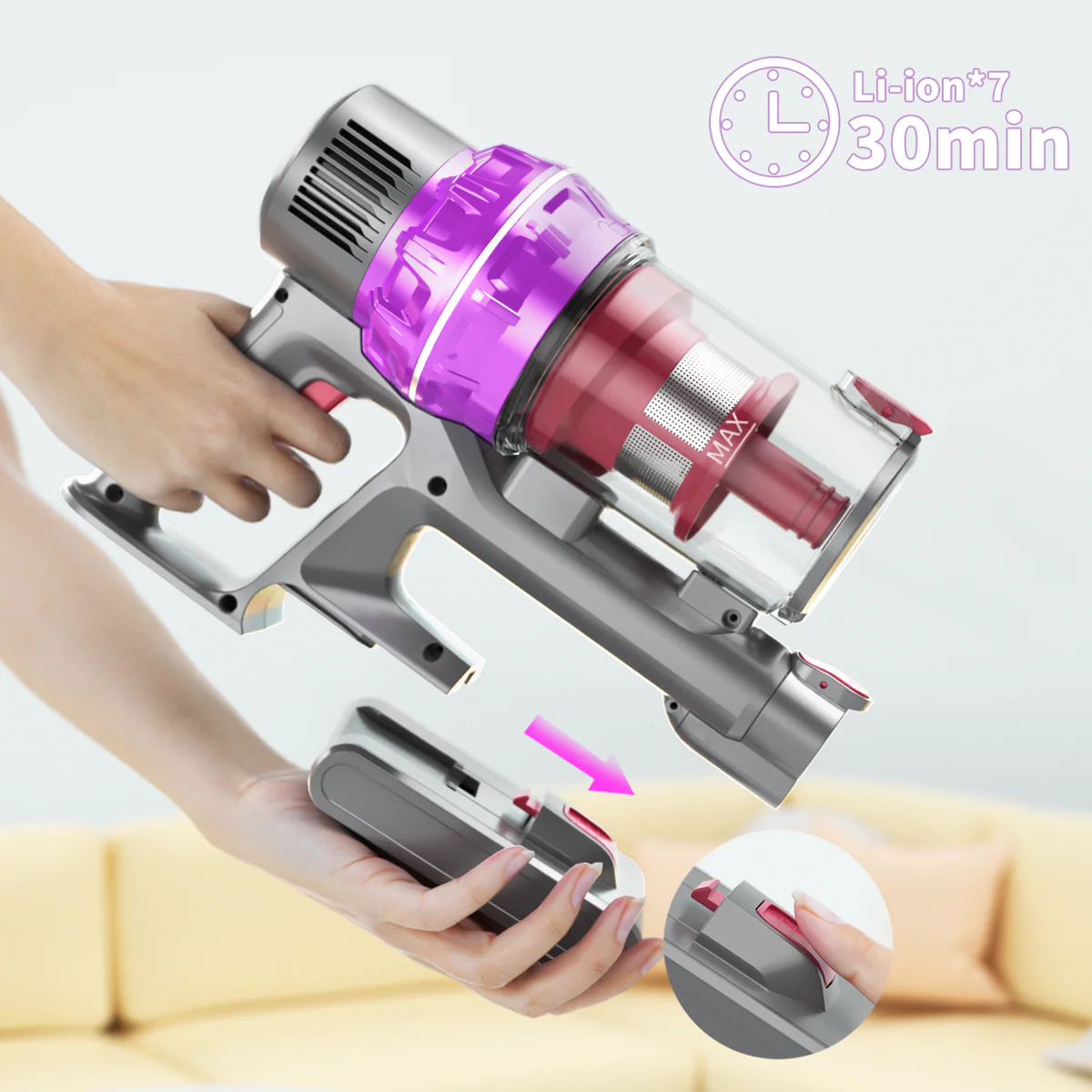Manufacture Portable Two HEPA BLDC Wireless Vacuum Cleaner with telescopic tube - Image 6