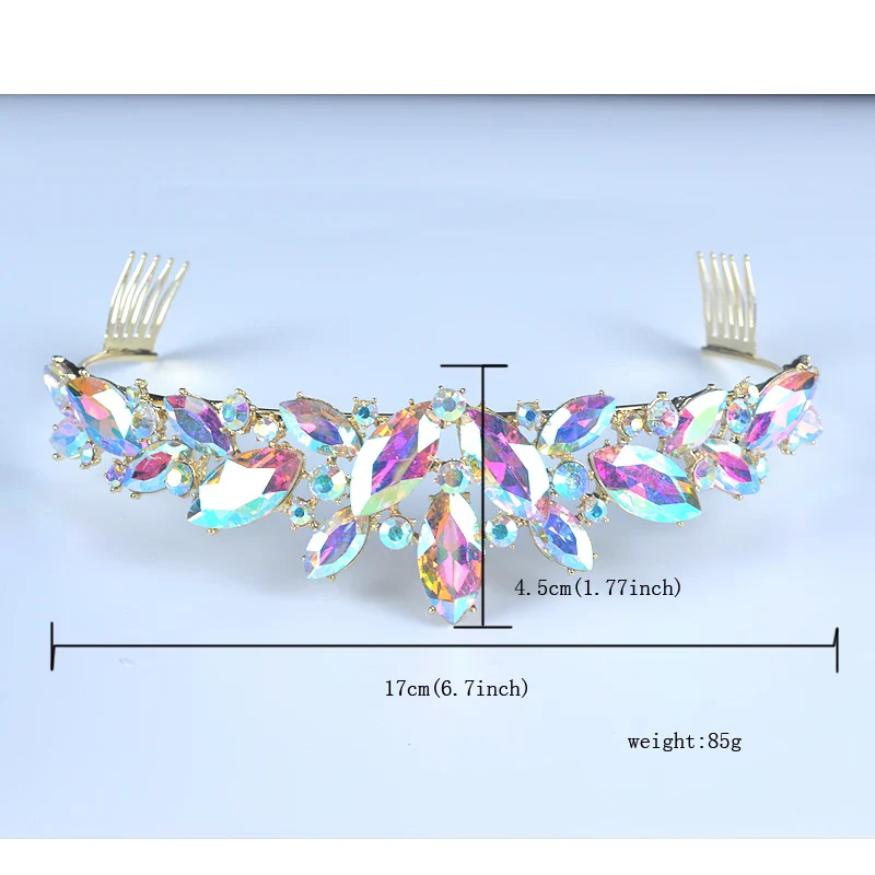 Marquise Shape AB Glass Crown Bridal Tiaras Crystal Fashion Diadem Novia For Bride Headbands Women Wedding Hair Accessories - Image 2