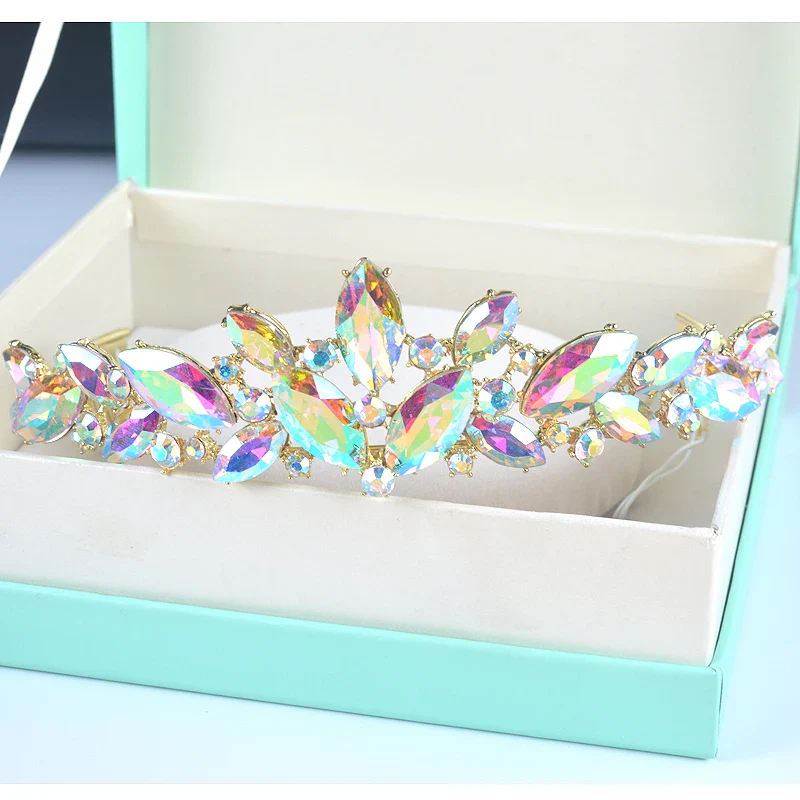 Marquise Shape AB Glass Crown Bridal Tiaras Crystal Fashion Diadem Novia For Bride Headbands Women Wedding Hair Accessories - Image 3