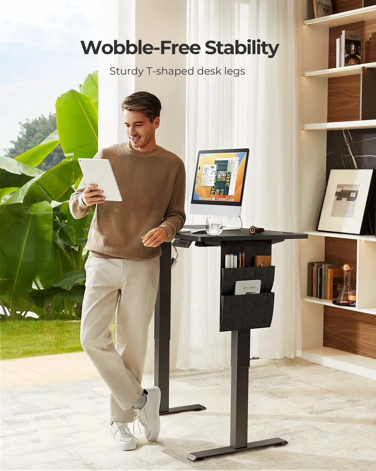 Marsail Standing Desk Adjustable Height, 48x24 Inch Electric Standing Desk with Storage Bag, Stand up Desk for Home Office Computer Desk Memory Preset with Headphone Hook - Image 6