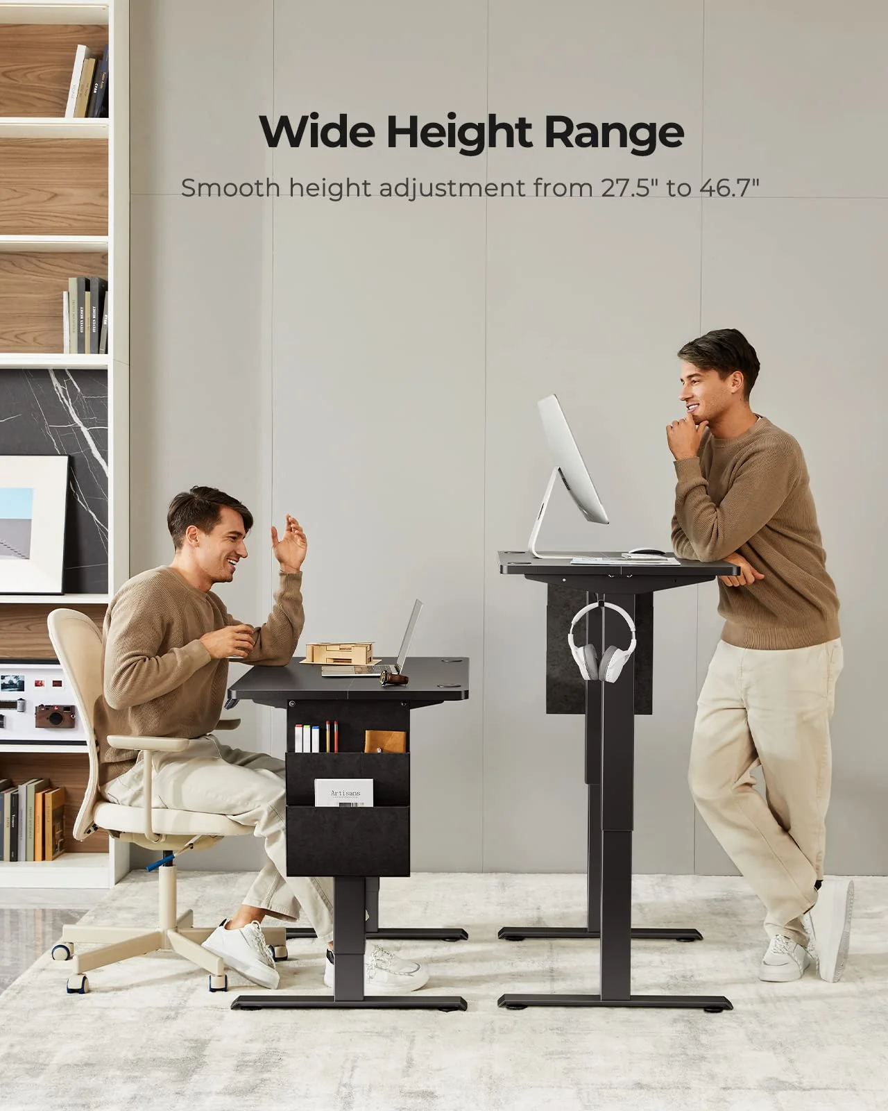 Marsail Standing Desk Adjustable Height, 48x24 Inch Electric Standing Desk with Storage Bag, Stand up Desk for Home Office Computer Desk Memory Preset with Headphone Hook - Image 7