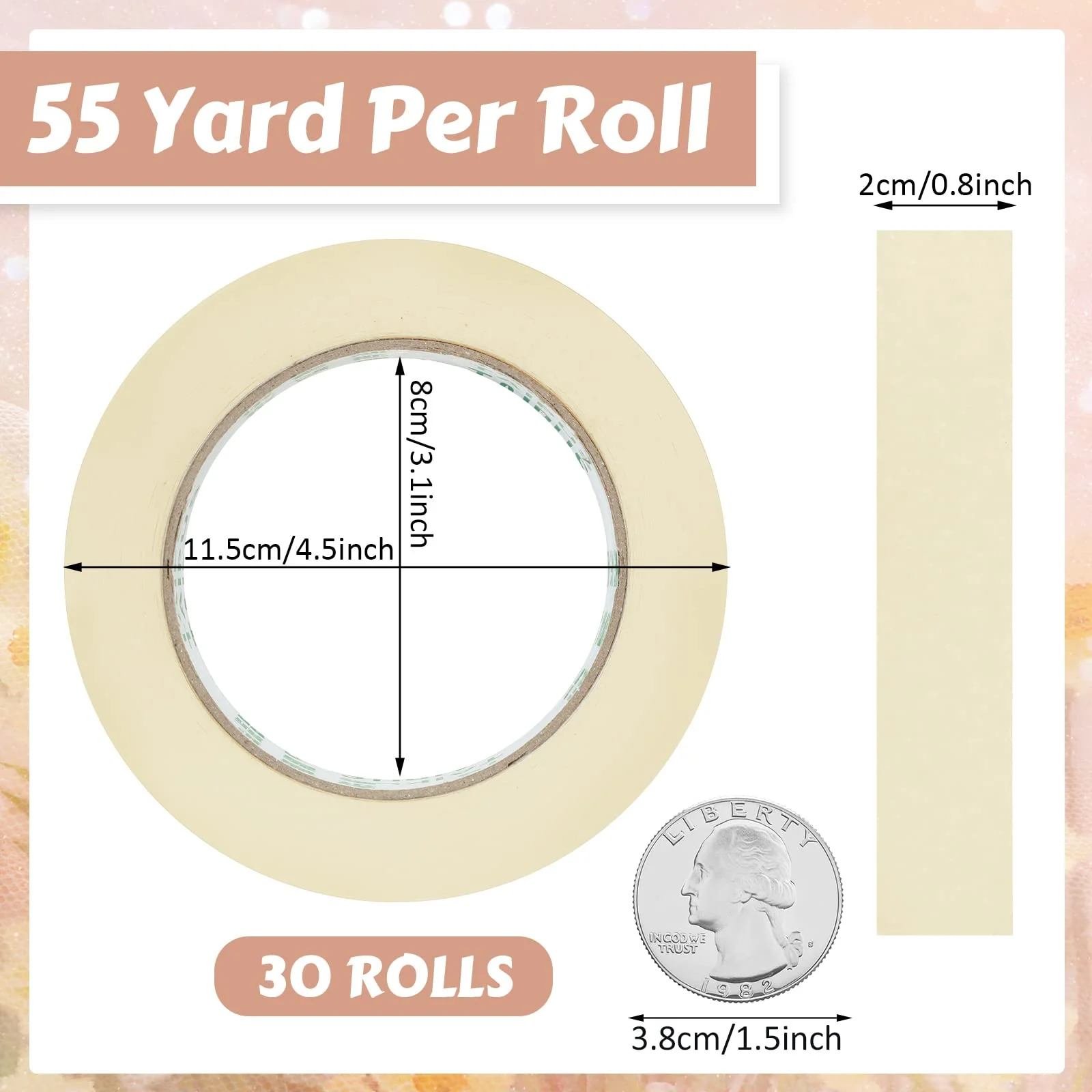Masking Tape General Purpose Masking Tape 55 Yards Painting Tape for Painting Home Office School Stationery Arts Crafts Basic Use (30 Rolls, 0.8 Inch) - Image 6