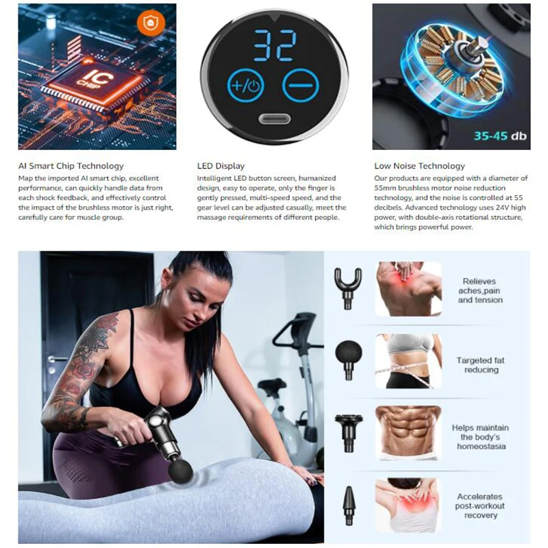 Massage Gun 32 Speed Deep Tissue Percussion Muscle Massager Fascial Gun For Pain Relief Body And Neck Vibrator Fitness - Image 11