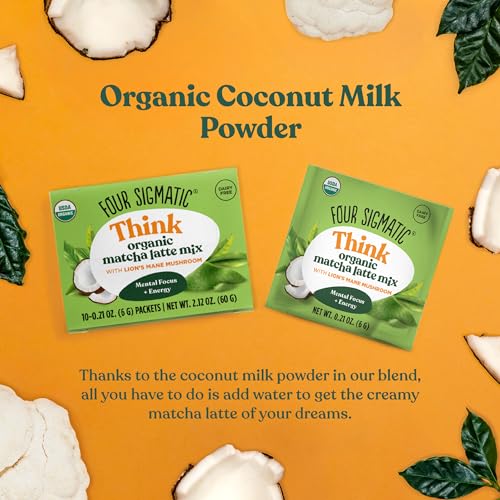 Matcha Latte Mix by Four Sigmatic | Lion’s Mane Mushroom, Organic Matcha, Maitake & Moringa | Focus, Creativity & Productivity Support | 20mg Caffeine | Vegan, Gluten-Free | 0.21 Ounce | Pack of 10 - Image 4
