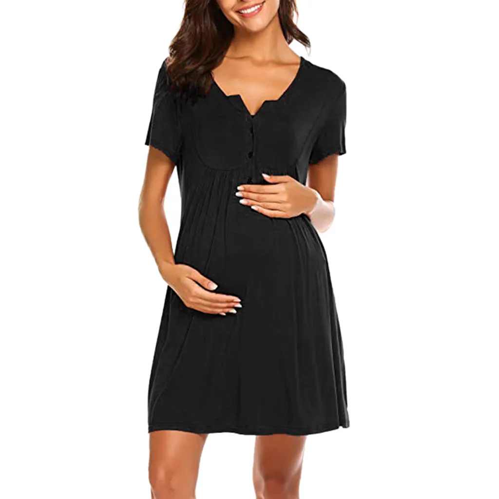 Maternity Clothes Women Nursing Maternity Nightshirts Breastfeeding Clothes Short Sleeve Dress Pregnancy Pajamas 2021 Summer New - Image 3