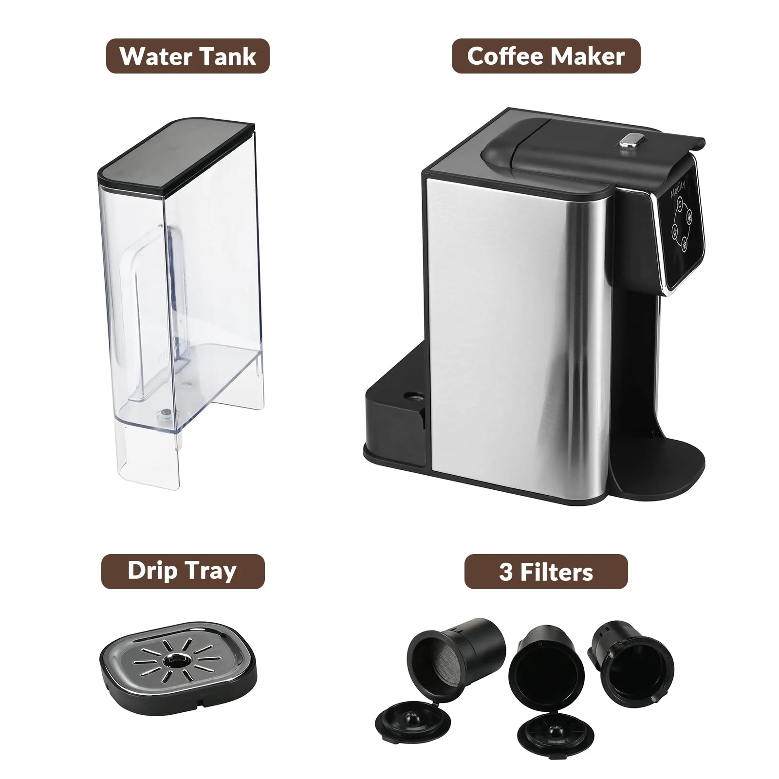 Mecity Coffee Maker 3-in-1 Single Serve Coffee Machine, Compatible with K-cup Coffee Capsule, Instant Coffee Brewer, Loose Tea maker, 6,8,10 Ounce Cup, Removable 50 Oz Water Reservoir, 120V 1150W - Image 3