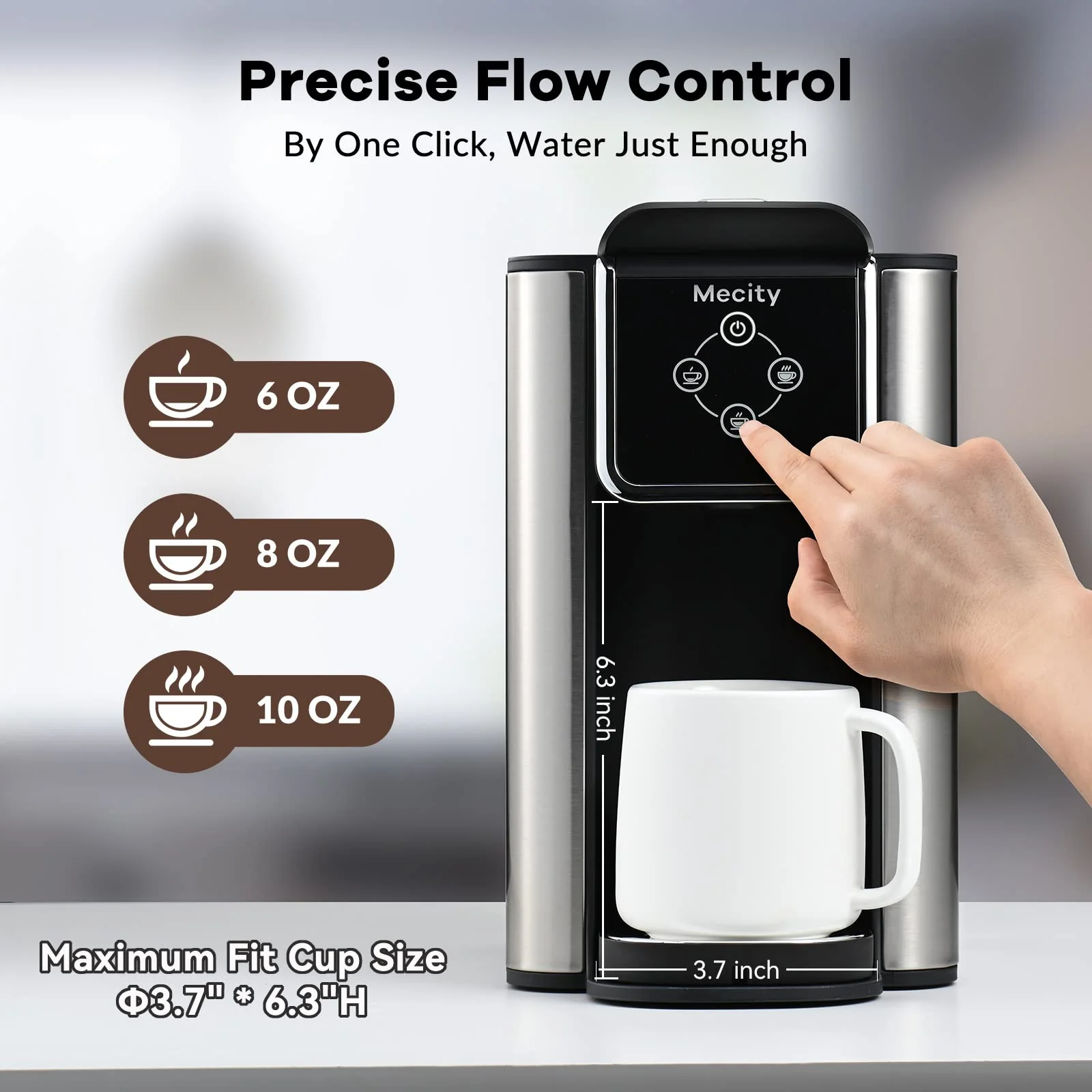 Mecity Coffee Maker 3-in-1 Single Serve Coffee Machine, Compatible with K-cup Coffee Capsule, Instant Coffee Brewer, Loose Tea maker, 6,8,10 Ounce Cup, Removable 50 Oz Water Reservoir, 120V 1150W - Image 6