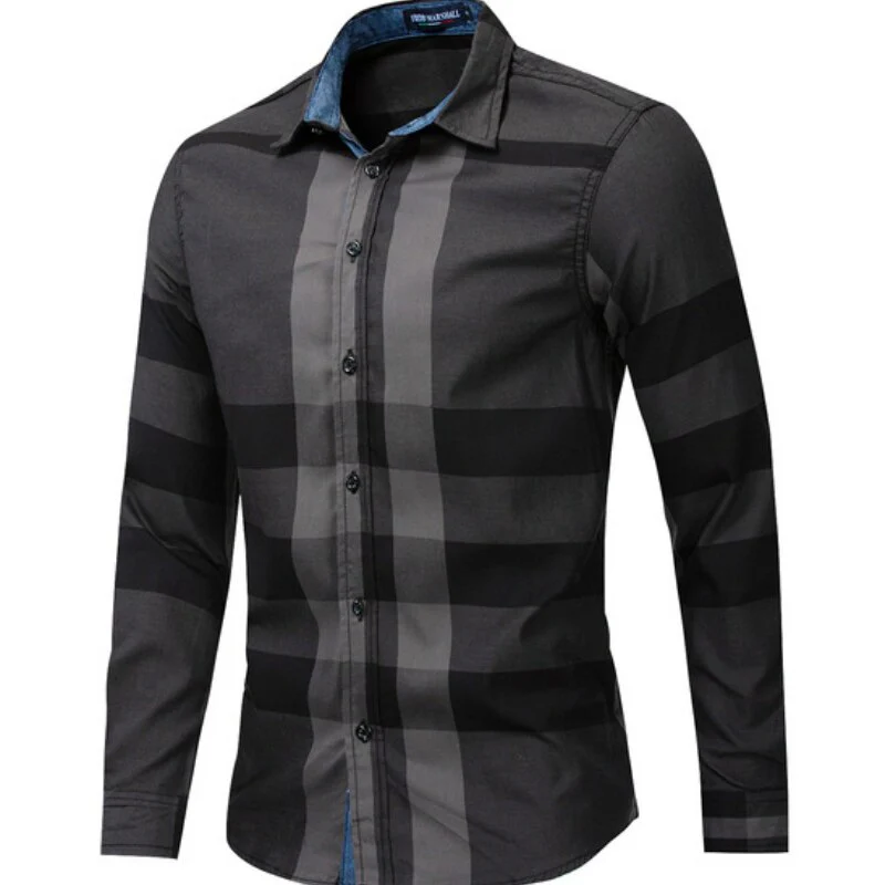 Men's Cotton Long Sleeve Plaid Shirt No Pocket Design Casual Standard-fit Large Size Shirts Men Clothing Autumn Spring MY471 - Image 3