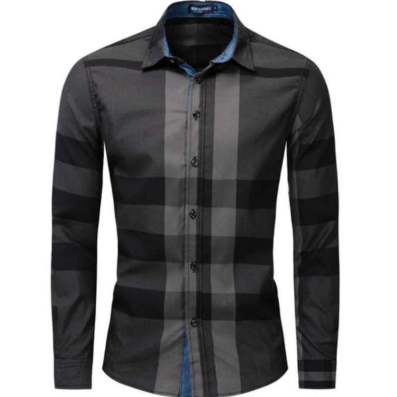 Men's Cotton Long Sleeve Plaid Shirt No Pocket Design Casual Standard-fit Large Size Shirts Men Clothing Autumn Spring MY471 - Image 5