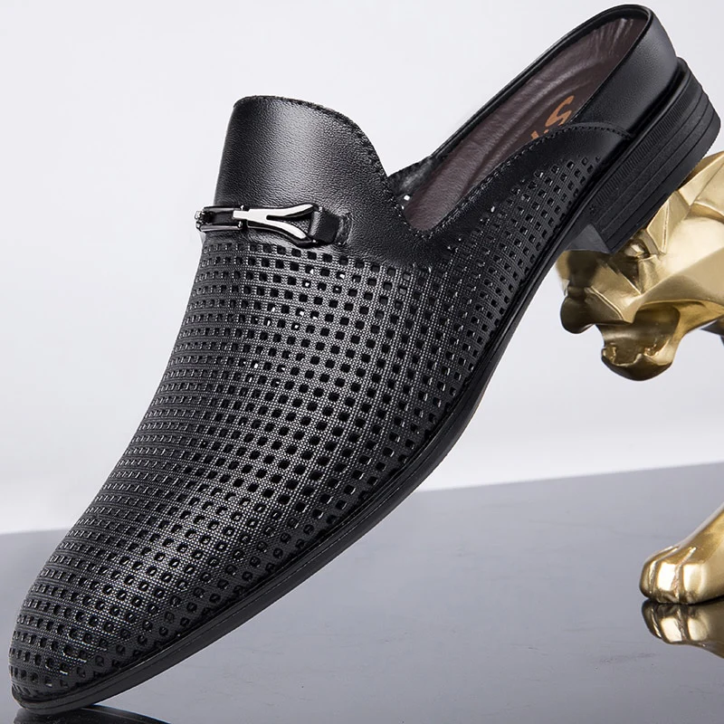 Men First Layer Cowhide Genuine Leather Mules Male Summer Fashion Casual Breathable Comfy Sandals Open Back Low-heel Slipper - Image 10
