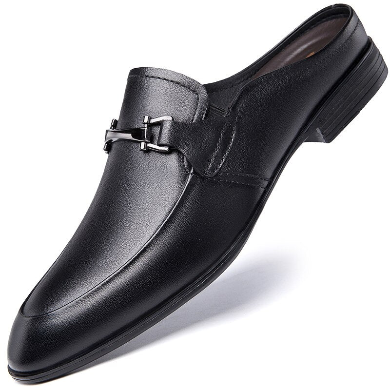 Men First Layer Cowhide Genuine Leather Mules Male Summer Fashion Casual Breathable Comfy Sandals Open Back Low-heel Slipper - Image 2