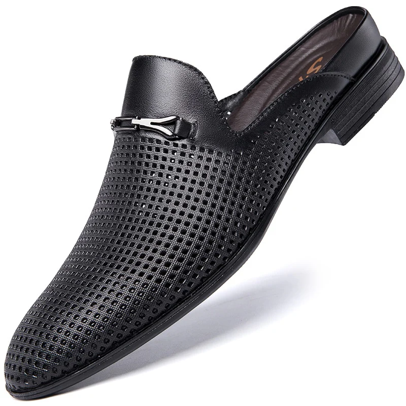 Men First Layer Cowhide Genuine Leather Mules Male Summer Fashion Casual Breathable Comfy Sandals Open Back Low-heel Slipper - Image 3