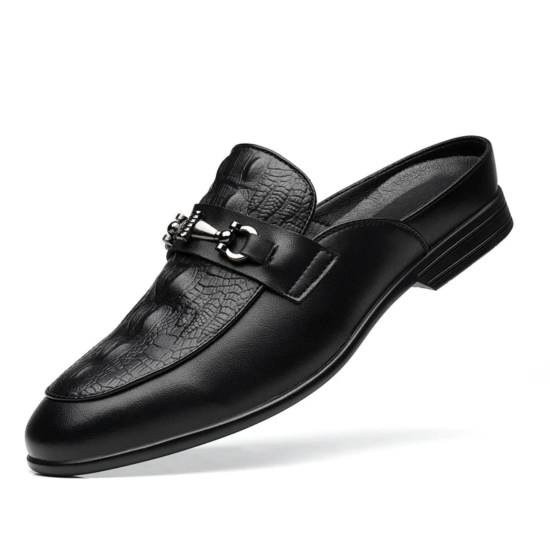 Men First Layer Cowhide Genuine Leather Mules Male Summer Fashion Casual Breathable Comfy Sandals Open Back Low-heel Slipper - Image 4