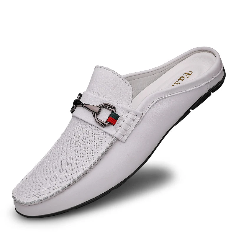 Men First Layer Cowhide Genuine Leather Mules Male Summer Fashion Casual Breathable Comfy Sandals Open Back Low-heel Slipper - Image 5