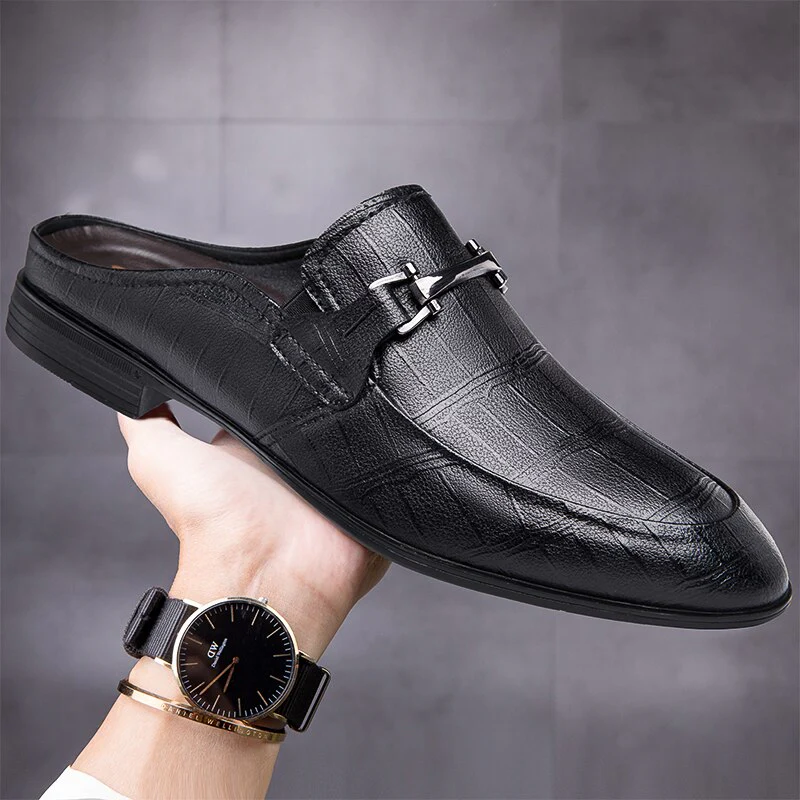 Men First Layer Cowhide Genuine Leather Mules Male Summer Fashion Casual Breathable Comfy Sandals Open Back Low-heel Slipper - Image 9