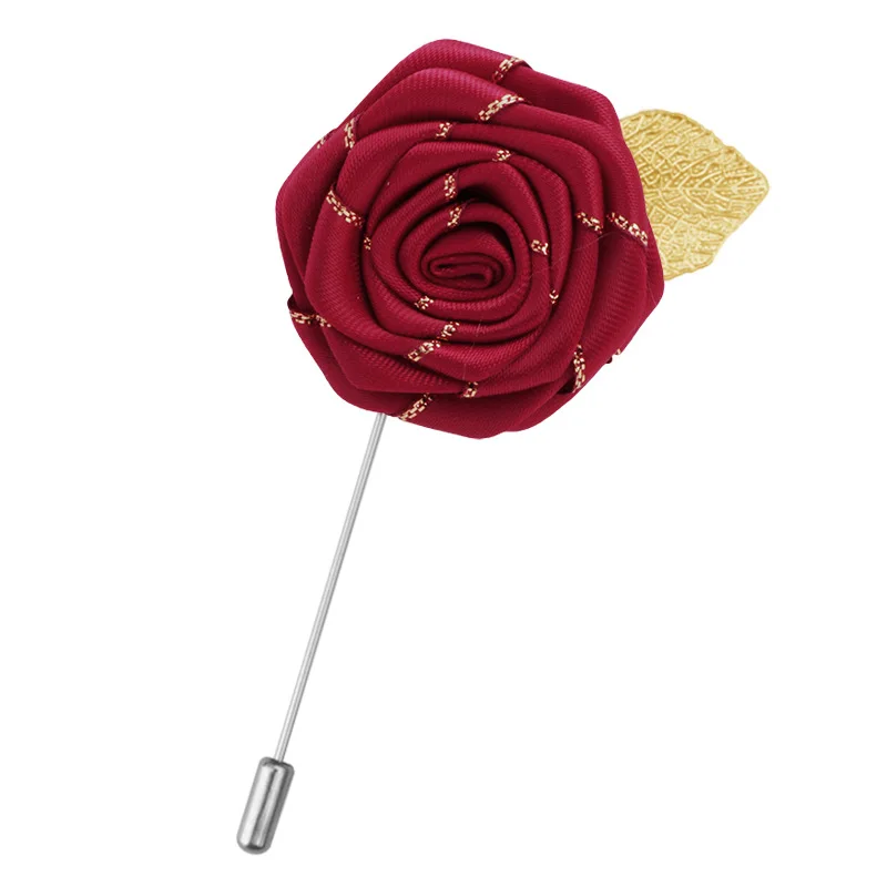 Men's Leaf Fabric Rose Flower Brooches Cloth Collar Long Needle Lapel Pin Gifts for Men Women Wedding Accessories Jewelry - Image 3