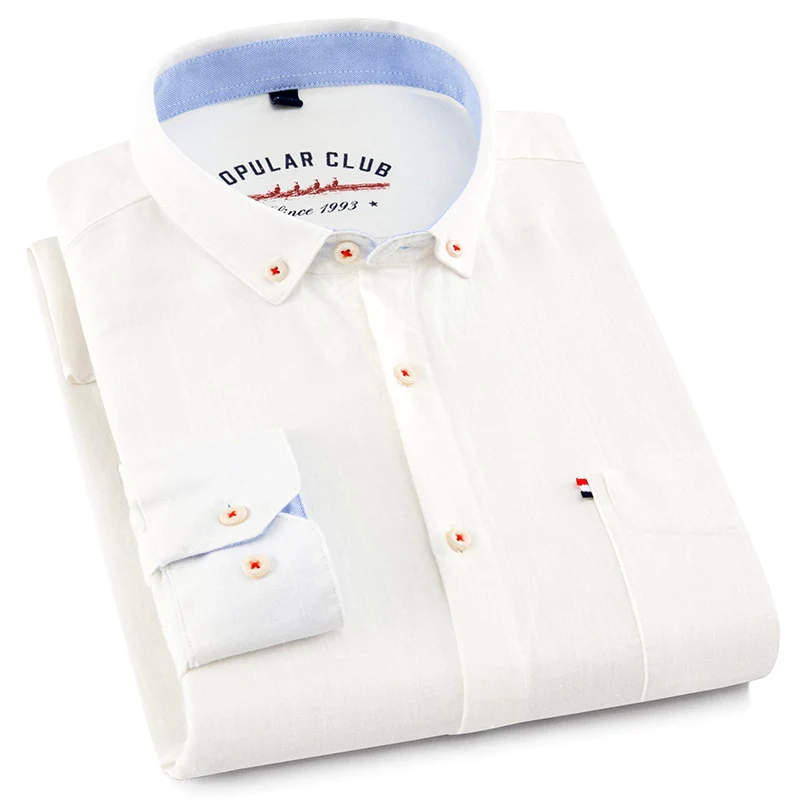 Men's Regular-Fit Shirt Cotton Line Long Sleeve Loose Business Dress Pure Color Button Shirt Men Blue White Tops Camisa Hombre L - Image 12