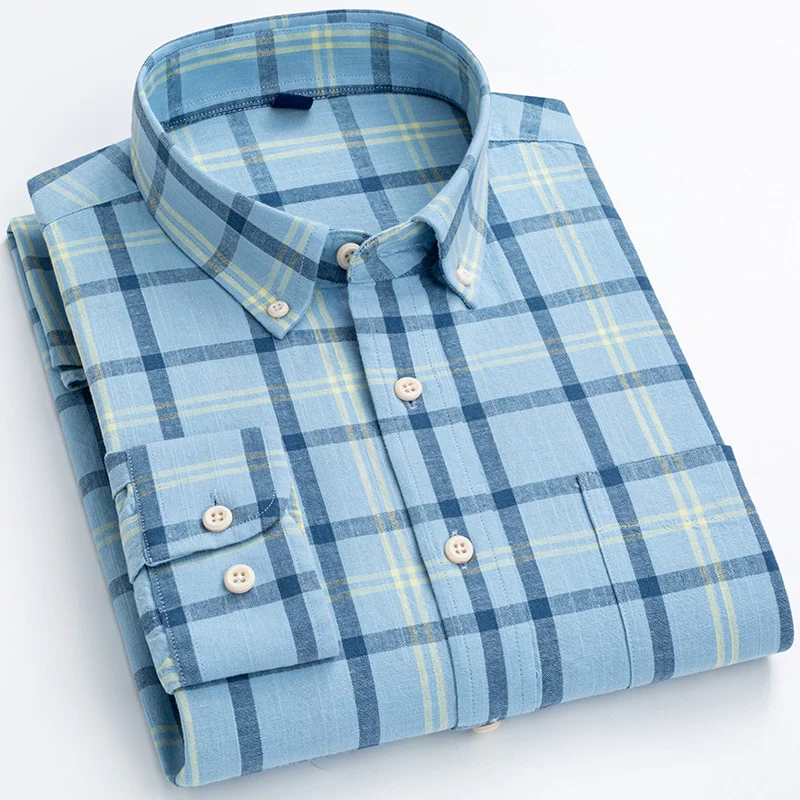 Men's Regular-Fit Shirt Cotton Line Long Sleeve Loose Business Dress Pure Color Button Shirt Men Blue White Tops Camisa Hombre L - Image 13