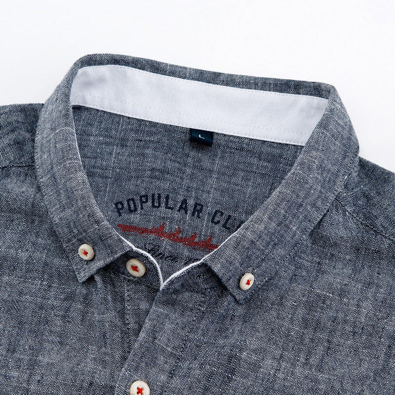 Men's Regular-Fit Shirt Cotton Line Long Sleeve Loose Business Dress Pure Color Button Shirt Men Blue White Tops Camisa Hombre L - Image 15