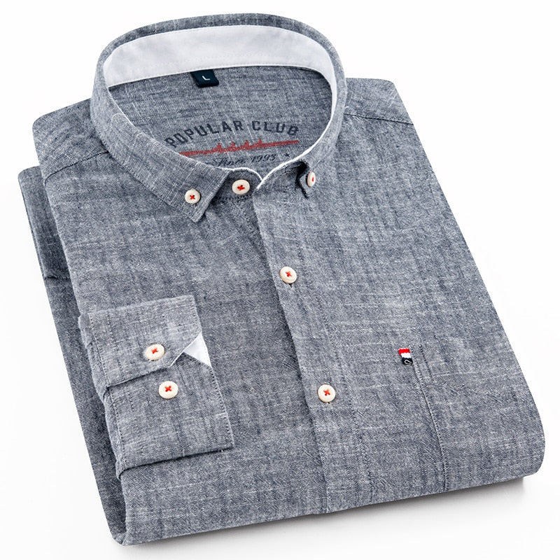 Men's Regular-Fit Shirt Cotton Line Long Sleeve Loose Business Dress Pure Color Button Shirt Men Blue White Tops Camisa Hombre L - Image 17