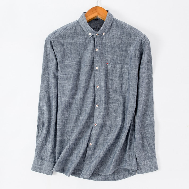 Men's Regular-Fit Shirt Cotton Line Long Sleeve Loose Business Dress Pure Color Button Shirt Men Blue White Tops Camisa Hombre L - Image 18