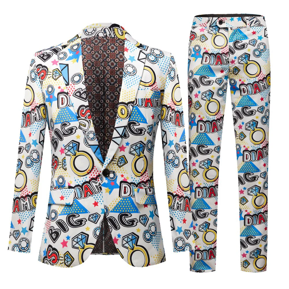 Men's Suit Autumn American Graffiti Print Suit Collar Slim Fit Casual Pencil Pants Streetwear Men Clothing Set 2 Piece - Image 9