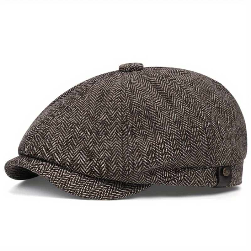 Men&Apos;S Retro Herringbone Flat Cap - Black Casual Beret with Vintage Style, Knitted Polyester, Perfect for Valentine&Apos;S Day, Everyday Headwear | Vintage Flat Cap | Knitted Texture - Image 13