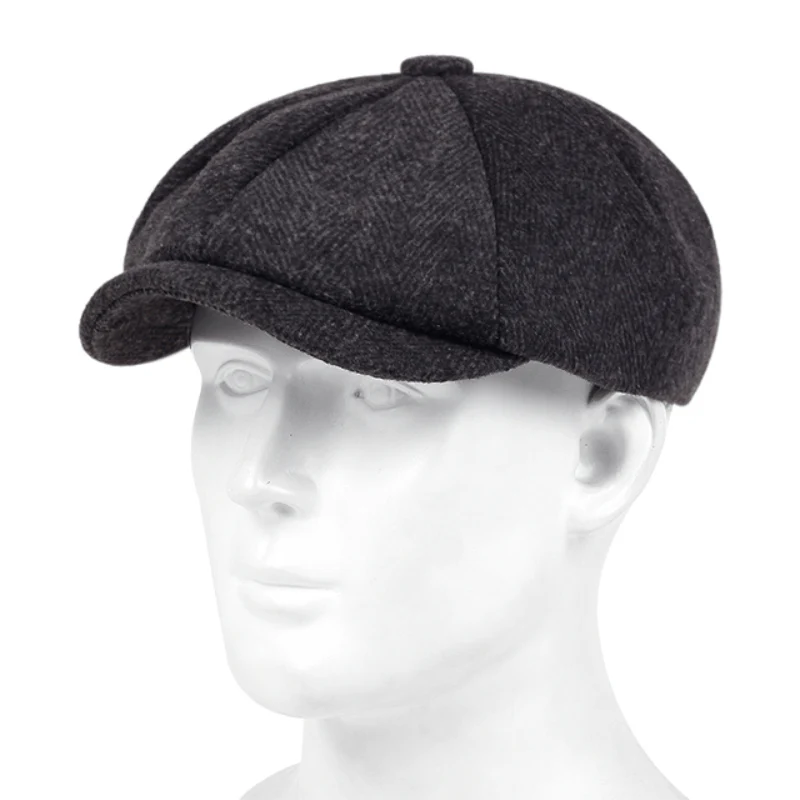 Men&Apos;S Retro Herringbone Flat Cap - Black Casual Beret with Vintage Style, Knitted Polyester, Perfect for Valentine&Apos;S Day, Everyday Headwear | Vintage Flat Cap | Knitted Texture - Image 14