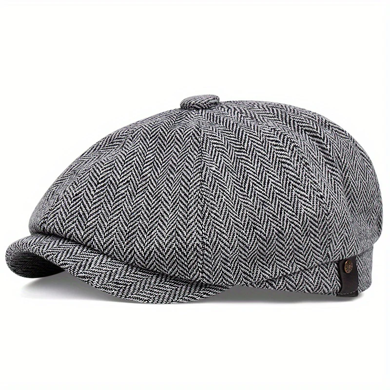 Men&Apos;S Retro Herringbone Flat Cap - Black Casual Beret with Vintage Style, Knitted Polyester, Perfect for Valentine&Apos;S Day, Everyday Headwear | Vintage Flat Cap | Knitted Texture - Image 18