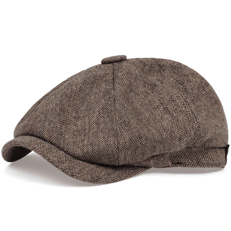 Men&Apos;S Retro Herringbone Flat Cap - Black Casual Beret with Vintage Style, Knitted Polyester, Perfect for Valentine&Apos;S Day, Everyday Headwear | Vintage Flat Cap | Knitted Texture - Image 2